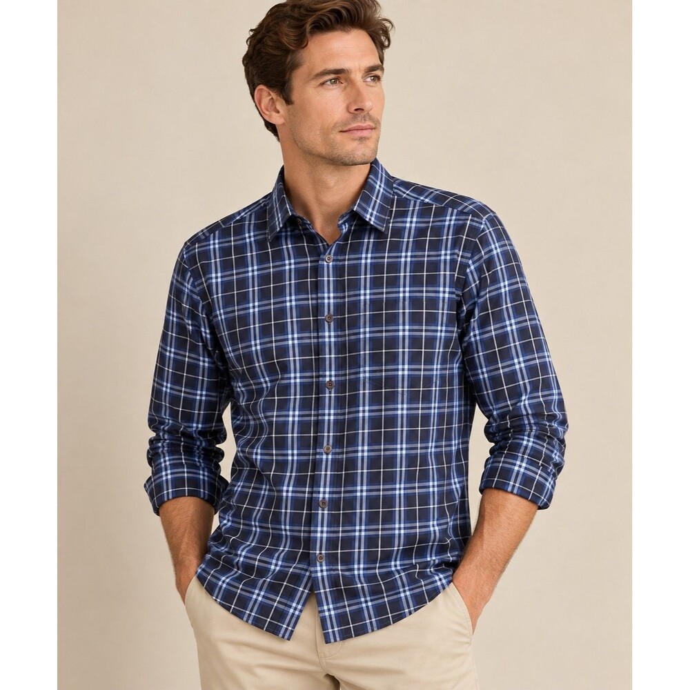 Burberry London Men’s Plaid Check Button Down Shirt Size M Blue 100% Cotton